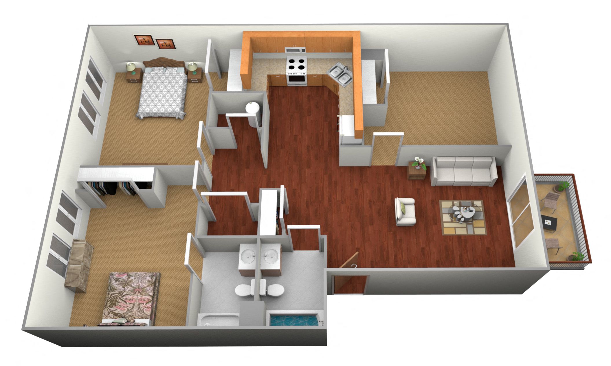 Floor plan for 3 beds, 2 baths, 1146 sqft